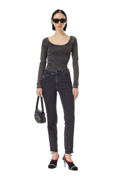 Skinny Jeans 2015 Babhila Z870G Femme Jeans Noir/Gris FoncÉ
